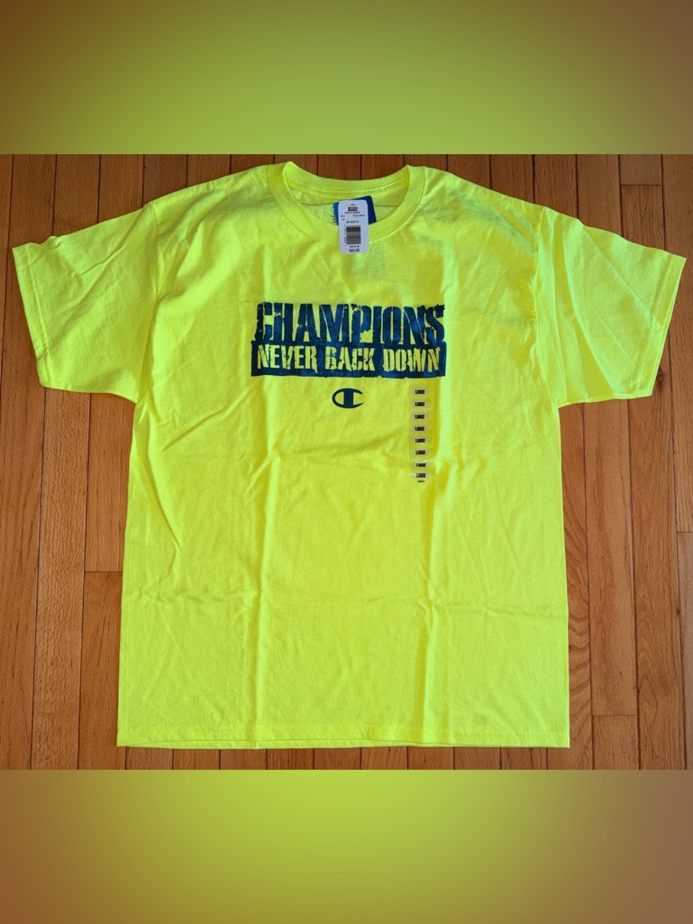 New NWT Champion Never Back Down men’s large yellow “safety green” cotton poly